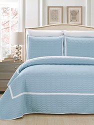 Marla 3 Piece Quilt Cover Set Hotel Collection Two Tone Banded Geometric Embroidered Quilted Bedding - Blue