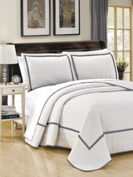Marla 3 Piece Quilt Cover Set Hotel Collection Two Tone Banded Geometric Embroidered Quilted Bedding
