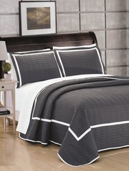 Marla 3 Piece Quilt Cover Set Hotel Collection Two Tone Banded Geometric Embroidered Quilted Bedding