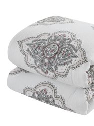 Medi 9 Piece Cotton Jacquard Comforter Set Medallion Embroidered Bedding 