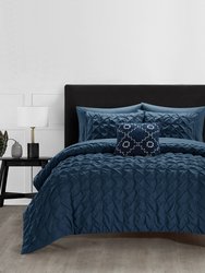 Mercer 6 Piece Comforter Set Pinch Pleat Box Design Bed In A Bag Bedding - Sheet Set - Navy