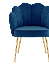 Mia Rose Dining Side Chair Velvet Upholstery Scalloped Clamshell Back Gold Plated Solid Metal Legs - 1 Piece - Navy