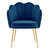 Mia Rose Dining Side Chair Velvet Upholstery Scalloped Clamshell Back Gold Plated Solid Metal Legs - 1 Piece - Navy