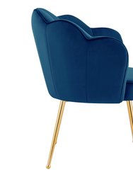 Mia Rose Dining Side Chair Velvet Upholstery Scalloped Clamshell Back Gold Plated Solid Metal Legs - 1 Piece