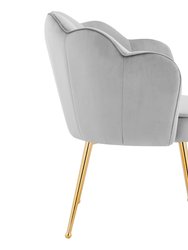 Mia Rose Dining Side Chair Velvet Upholstery Scalloped Clamshell Back Gold Plated Solid Metal Legs - 1 Piece