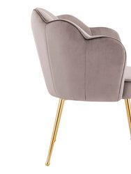 Mia Rose Dining Side Chair Velvet Upholstery Scalloped Clamshell Back Gold Plated Solid Metal Legs - 1 Piece
