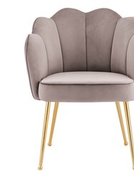 Mia Rose Dining Side Chair Velvet Upholstery Scalloped Clamshell Back Gold Plated Solid Metal Legs - 1 Piece - Blush