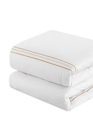 Milos 4 Piece Cotton Comforter Set Solid White With Dual Stripe Embroidered Border Hotel Collection Bedding