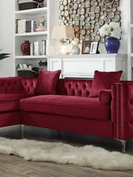 Monet Velvet Modern Contemporary Button Tufted With Silver Nailhead Trim Silvertone Metal Y-leg Left Facing Sectional Sofa - Red