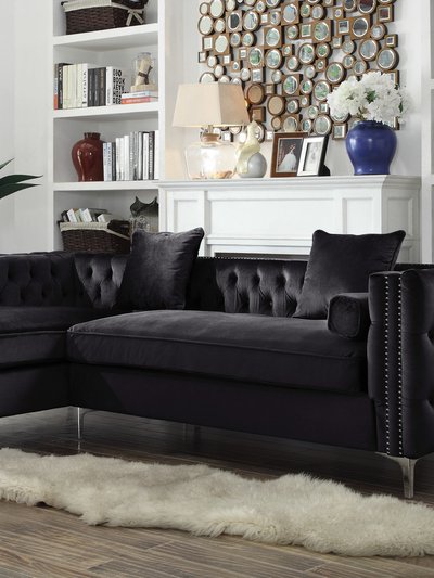 Chic Home Design Monet Velvet Modern Contemporary Button Tufted With Silver Nailhead Trim Silvertone Metal Y-leg Left Facing Sectional Sofa product