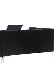 Monet Velvet Modern Contemporary Button Tufted With Silver Nailhead Trim Silvertone Metal Y-leg Right Facing Sectional Sofa