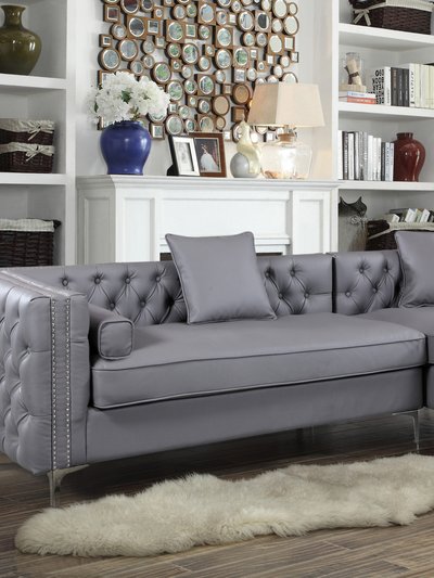 Chic Home Design Monet Velvet Modern Contemporary Button Tufted With Silver Nailhead Trim Silvertone Metal Y-leg Right Facing Sectional Sofa product