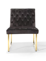 Moriah Accent Chair Sleek Elegant Tufted Velvet Upholstery Plush Cushion Brass Finished Polished Metal Frame - Black
