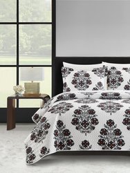 Morris 2 Piece Quilt Set Large Scale Floral Medallion Print Design Bedding - Grey