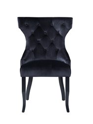 Naomi Wingback Dining Chair Button Tufted Velvet Upholstered Tapered Espresso Wood Legs, Modern Transitional - Black