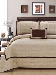 Nero 6 Piece Quilt Cover Set Hotel Collection Two Tone Banded Geometric Embroidered Quilted Bed In A Bag Bedding - Beige