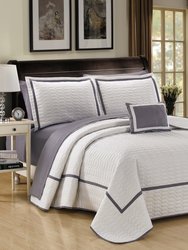 Nero 6 Piece Quilt Cover Set Hotel Collection Two Tone Banded Geometric Embroidered Quilted Bed In A Bag Bedding