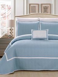 Nero 6 Piece Quilt Cover Set Hotel Collection Two Tone Banded Geometric Embroidered Quilted Bed In A Bag Bedding - Blue