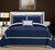 Nero 6 Piece Quilt Cover Set Hotel Collection Two Tone Banded Geometric Embroidered Quilted Bed In A Bag Bedding - Navy