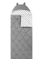 Nicki Sleeping Bag With Cat Ear Hood Pinch Pleat Design With Polka Dot Interior For Kids, Teens & Young Adults Zipper Closure - Grey