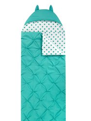 Nicki Sleeping Bag With Cat Ear Hood Pinch Pleat Design With Polka Dot Interior For Kids, Teens & Young Adults Zipper Closure