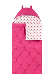 Nicki Sleeping Bag With Cat Ear Hood Pinch Pleat Design With Polka Dot Interior For Kids, Teens & Young Adults Zipper Closure - Fuschia