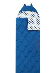 Nicki Sleeping Bag With Cat Ear Hood Pinch Pleat Design With Polka Dot Interior For Kids, Teens & Young Adults Zipper Closure - Blue
