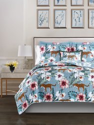 Orithia 3 Piece Reversible Quilt Set Tropical Floral Leopard Print Bedding