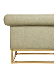 Palmira Accent Club Chair Button Tufted Linen-Textured Plush Cushion Brass Finished Brushed Metal Base Frame, Modern Transitional