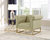 Palmira Accent Club Chair Button Tufted Linen-Textured Plush Cushion Brass Finished Brushed Metal Base Frame, Modern Transitional