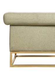 Palmira Accent Club Chair Button Tufted Linen-Textured Plush Cushion Brass Finished Brushed Metal Base Frame, Modern Transitional