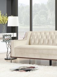 Parker Club Sofa Button Tufted Velvet Wood Frame With Polished Metal Legs Couch, Modern Contemporary - Cream