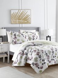 Parson Green 2 Piece Quilt Set Reversible Watercolor Floral Print Striped Pattern Design Bedding