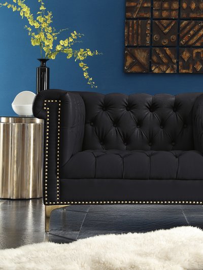 Chic Home Design Patton PU Leather Modern Contemporary Button Tufted with Gold Nailhead Trim Goldtone Metal Y-leg Club Chair product
