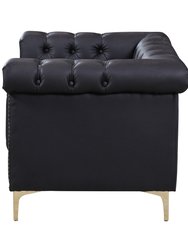 Patton PU Leather Modern Contemporary Button Tufted with Gold Nailhead Trim Goldtone Metal Y-leg Club Chair