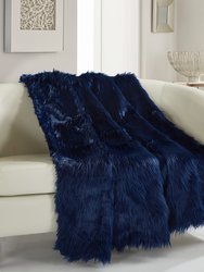 Penina Shaggy Throw Blanket New Faux Fur Collection Cozy Super Soft Ultra Plush Micromink Backing Decorative Design - Navy
