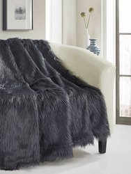 Penina Shaggy Throw Blanket New Faux Fur Collection Cozy Super Soft Ultra Plush Micromink Backing Decorative Design - Grey