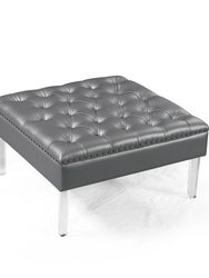 Pierre Square Ottoman Center Table Button Tufted PU Leather Upholstered Acrylic Legs, Modern Transitional - Silver
