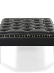 Pierre Square Ottoman Center Table Button Tufted PU Leather Upholstered Acrylic Legs, Modern Transitional - Black