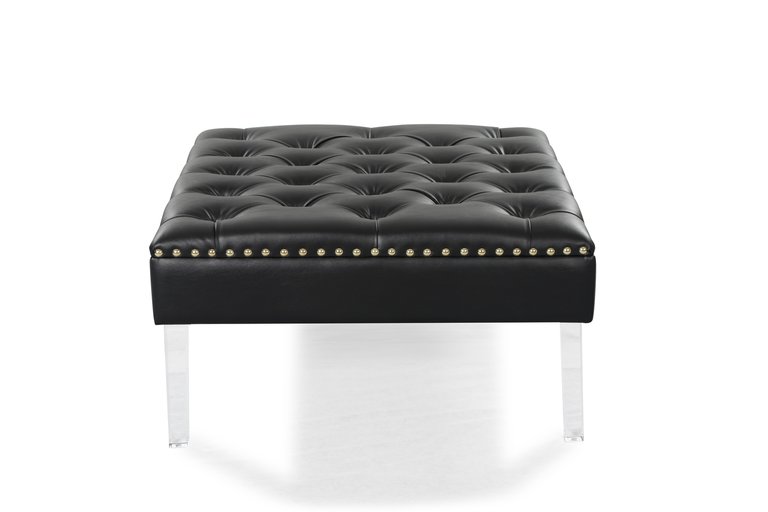 Pierre Square Ottoman Center Table Button Tufted PU Leather Upholstered Acrylic Legs, Modern Transitional - Black