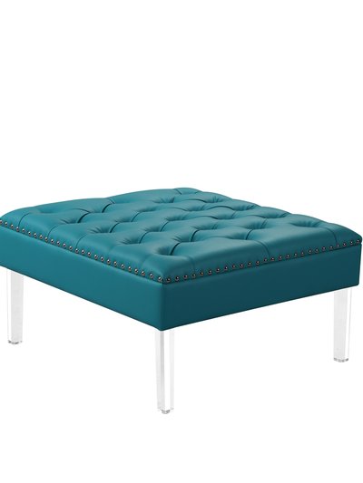 Chic Home Design Pierre Square Ottoman Center Table Button Tufted PU Leather Upholstered Acrylic Legs, Modern Transitional product