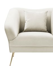 Potter Club Chair Velvet Upholstered Tight Seat Back Design Flared Gold Tone Metal Legs With Decorative Pillow, Modern Contemporary - Beige