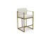 Quest Counter Stool Chair PU Leather Upholstered Square Arm Design Architectural Goldtone Solid Metal Base, Modern Contemporary - Cream