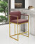 Quest Counter Stool Chair PU Leather Upholstered Square Arm Design Architectural Goldtone Solid Metal Base, Modern Contemporary