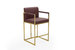 Quest Counter Stool Chair PU Leather Upholstered Square Arm Design Architectural Goldtone Solid Metal Base, Modern Contemporary - Wine