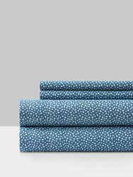 Raven 3 Piece Sheet Set Solid Color With White Spots Animal Pattern Print Design - Blue