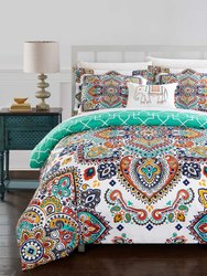 Reece 3 Piece Reversible Duvet Cover Set Large Scale Paisley Print Geometric Pattern Backing Zipper Closure Bedding - Aqua