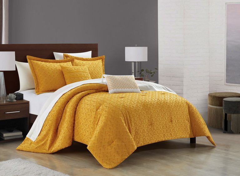 Reign 5 Piece Comforter Set Clip Jacquard Geometric Pattern Design Bedding
