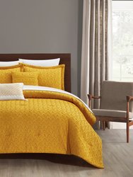 Reign 5 Piece Comforter Set Clip Jacquard Geometric Pattern Design Bedding - Mustard