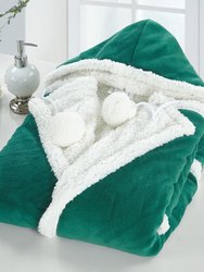 Reyn Snuggle Hoodie Animal Print Robe Cozy Super Soft Ultra Plush Micromink Sherpa Lined Wearable Blanket With 2 Pockets Hood Button Closure - Green